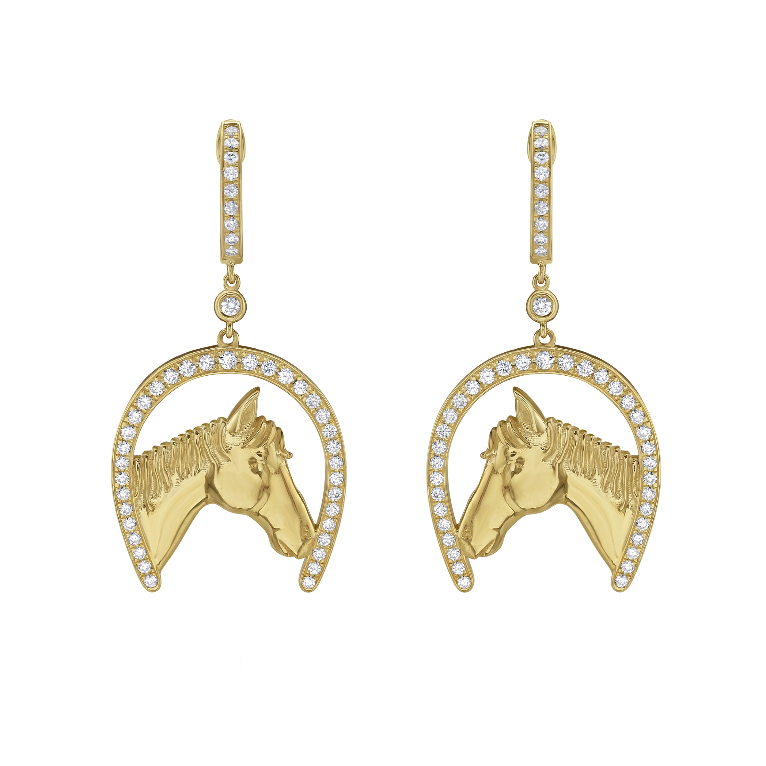 Diamond and Gold Horseshoe Dangle Earrings