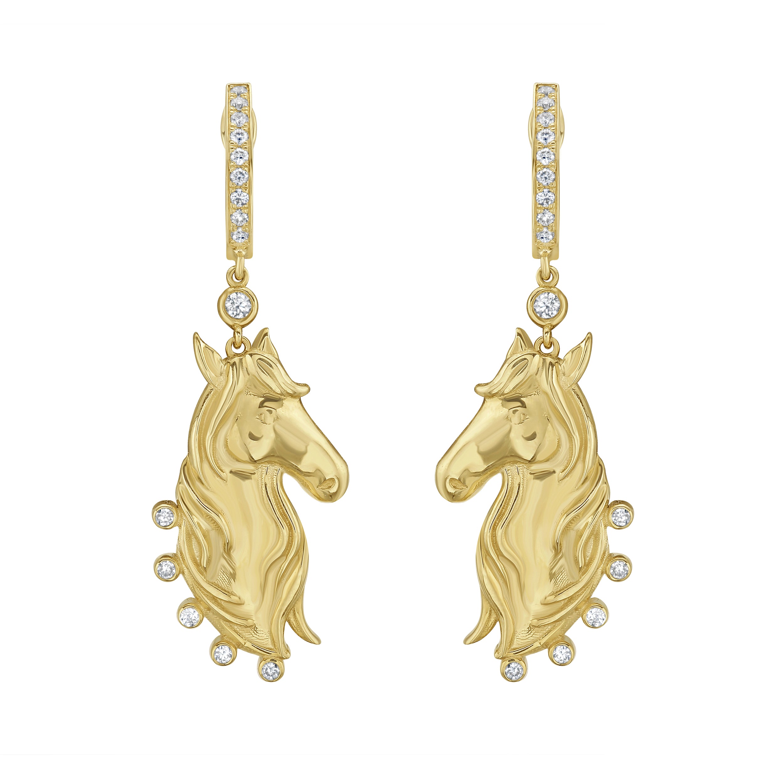 Diamond and gold horse charm earrings