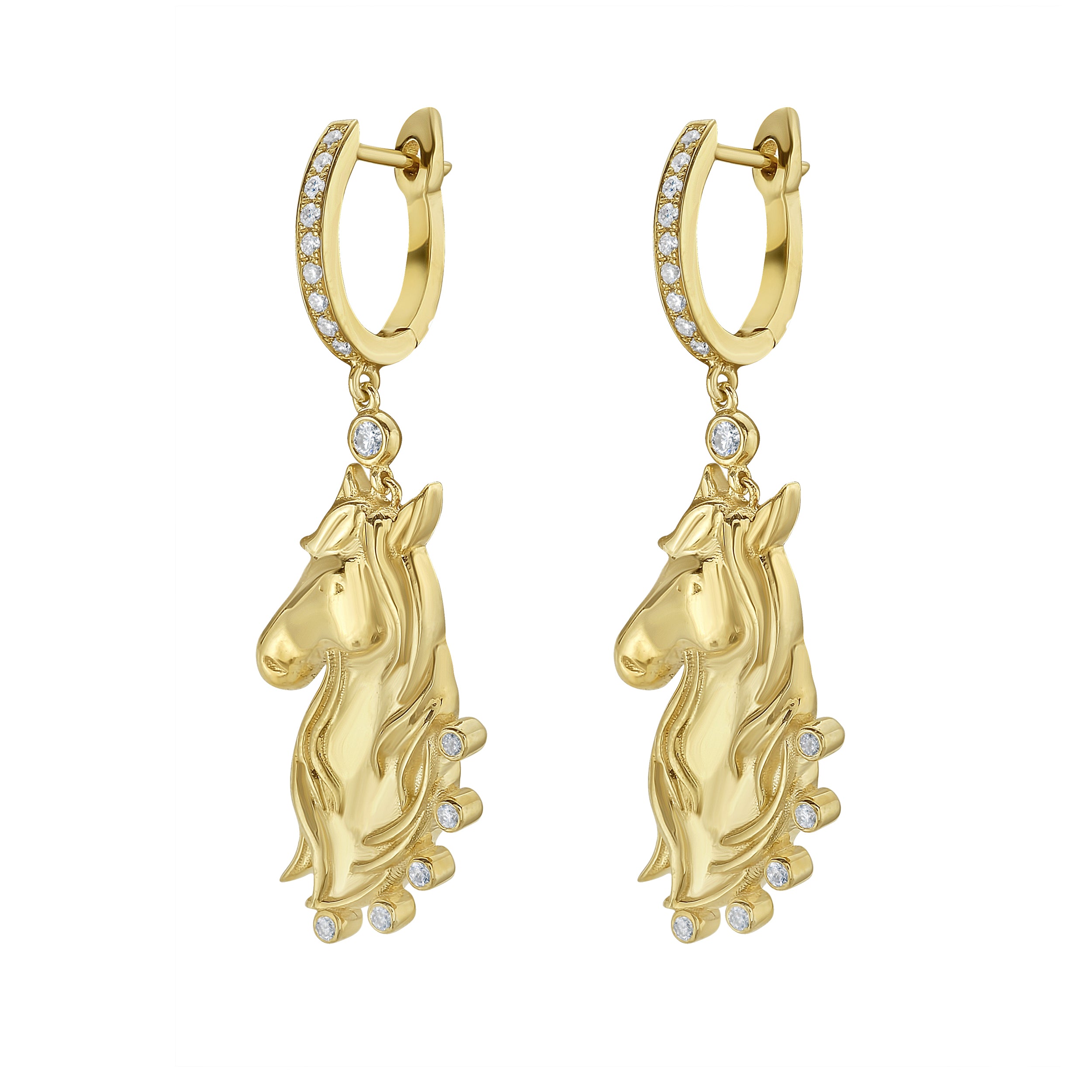 Diamond and gold horse earrings