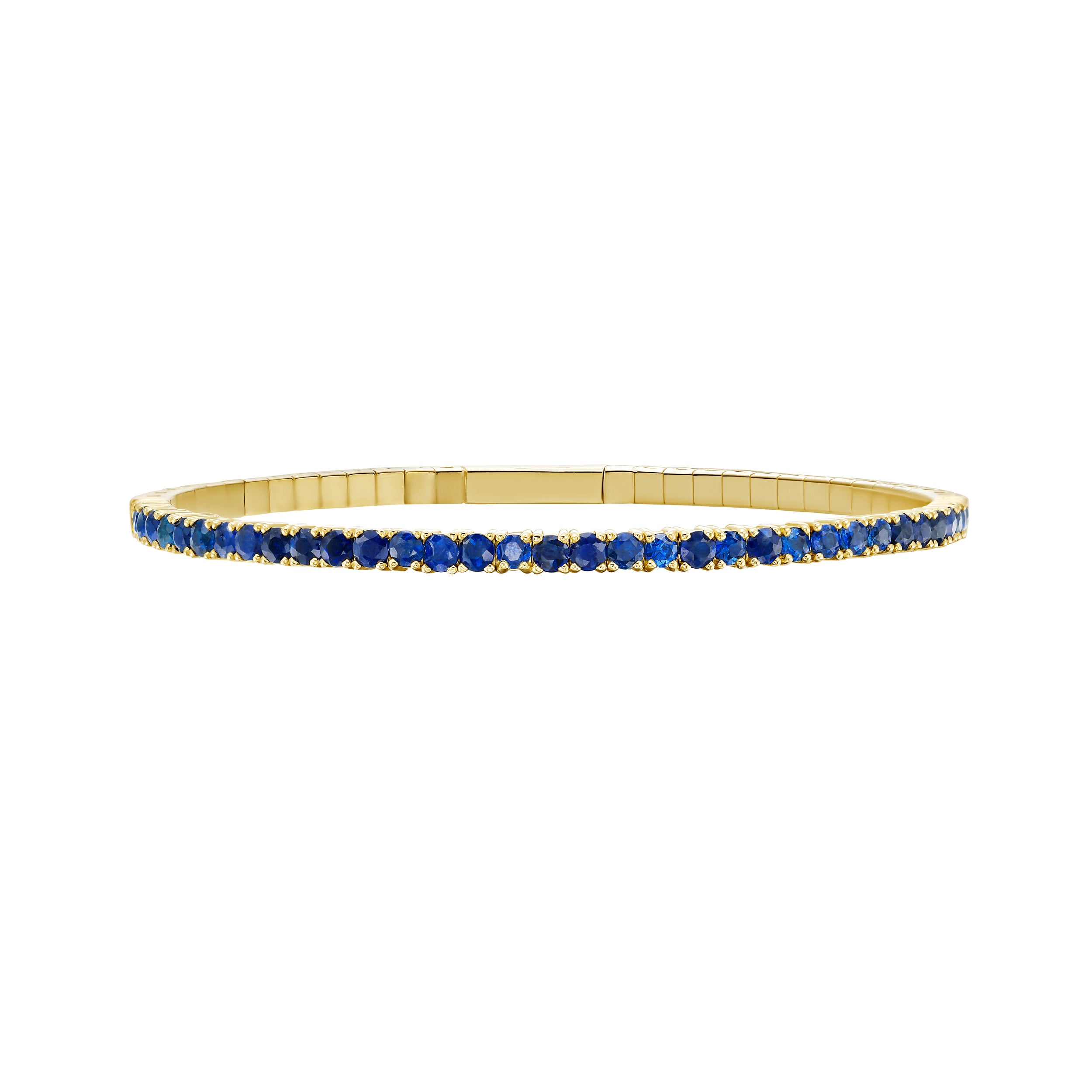 Gold bracelet with sapphires on a white background