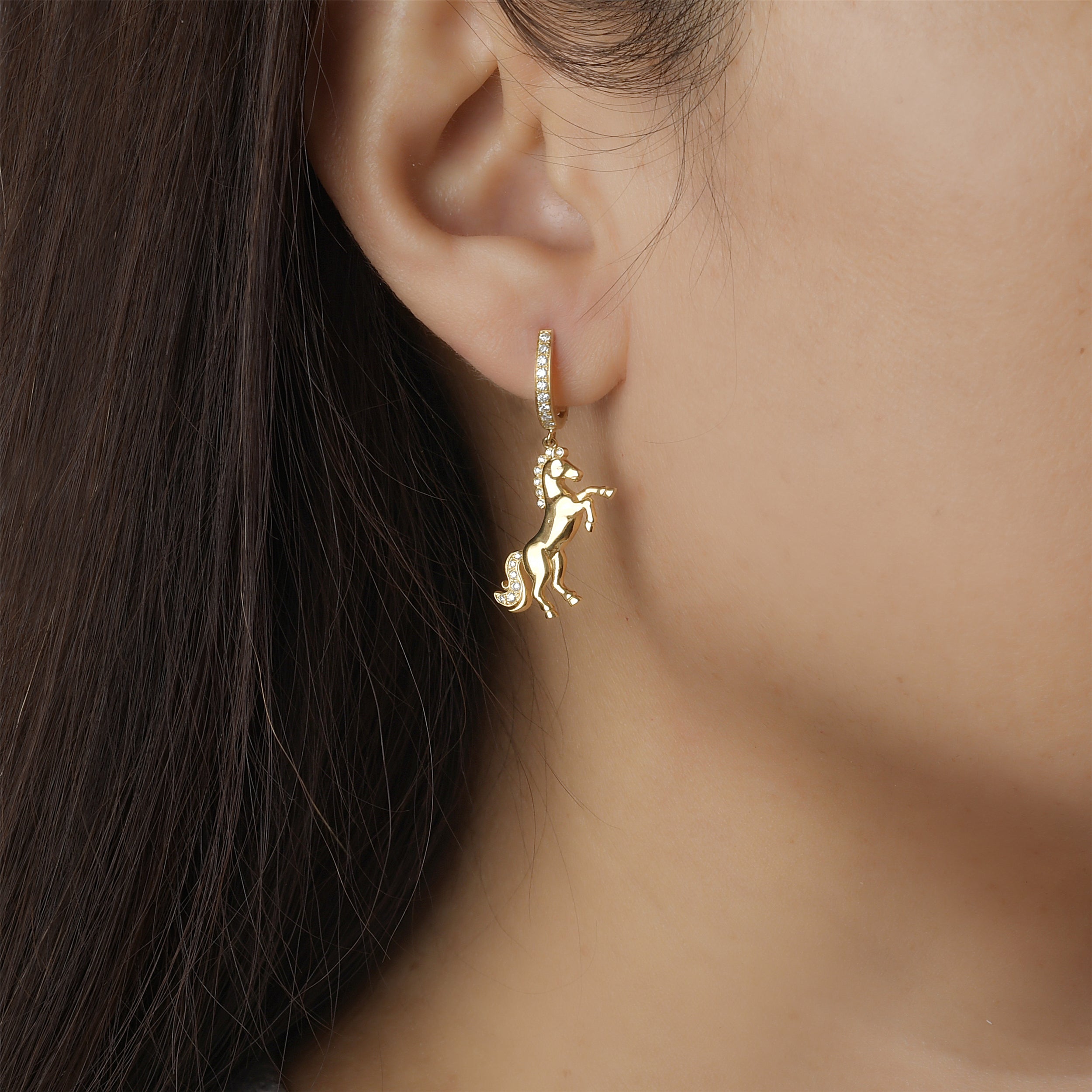 Prancing Diamond and gold horse earrings