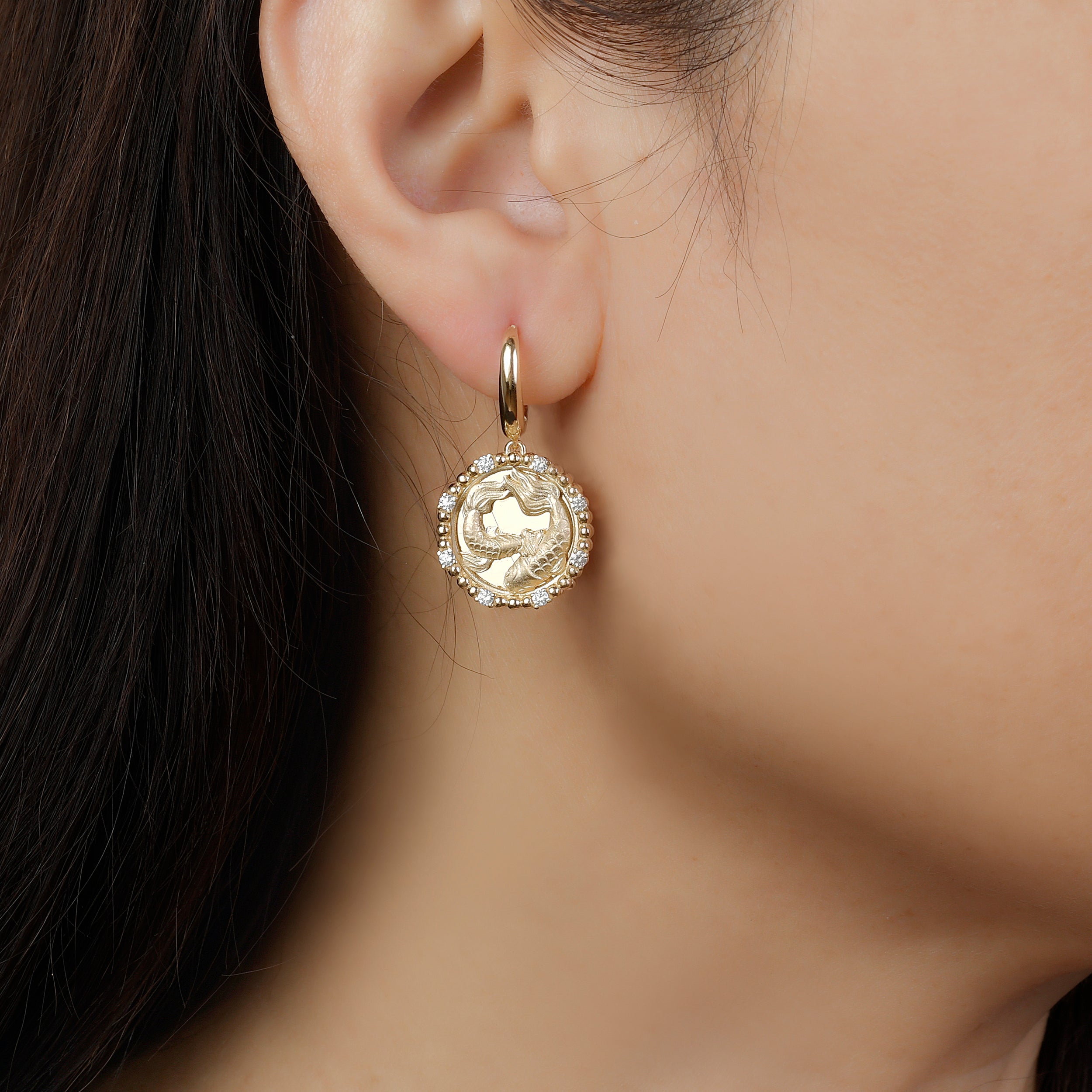 Gold Zodiac Dangle Earrings