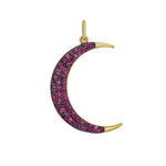 14K gold crescent moon charm with pavé-set rubies and black rhodium