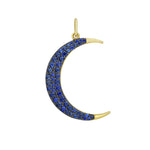 4K gold crescent moon charm with deep blue sapphire pavé detailing and black rhodium