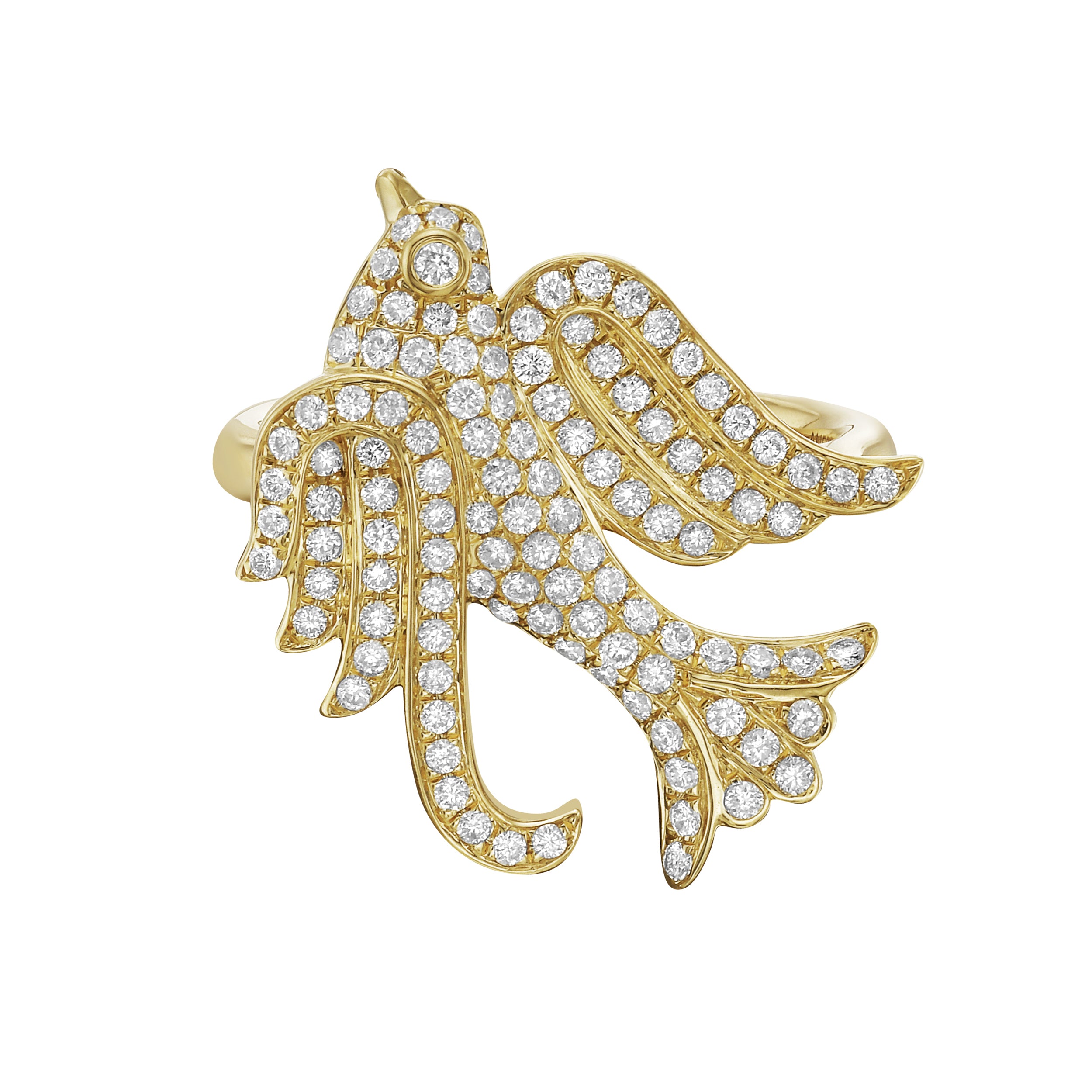 Gold and diamond bird ring