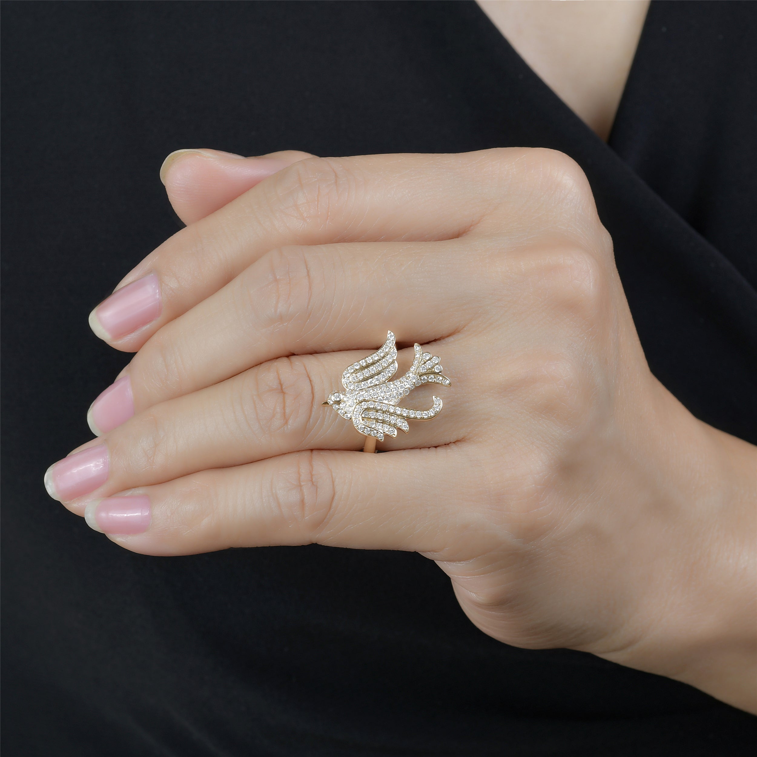 Gold and diamond bird ring