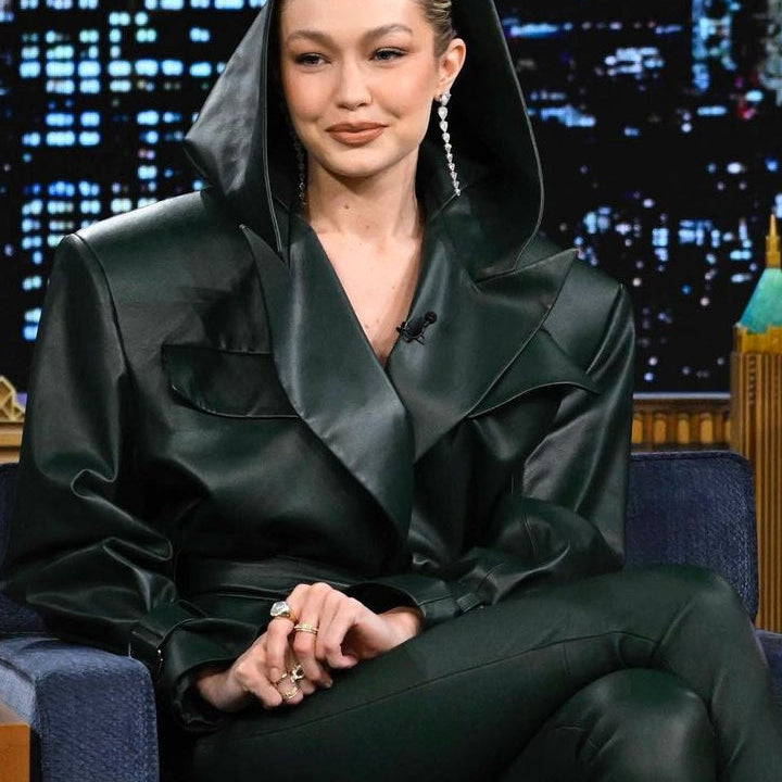 Gigi Hadid wearing Lionheart Moon and Stars Dome Ring On The Tonight Show Starring Jimmy Fallon.