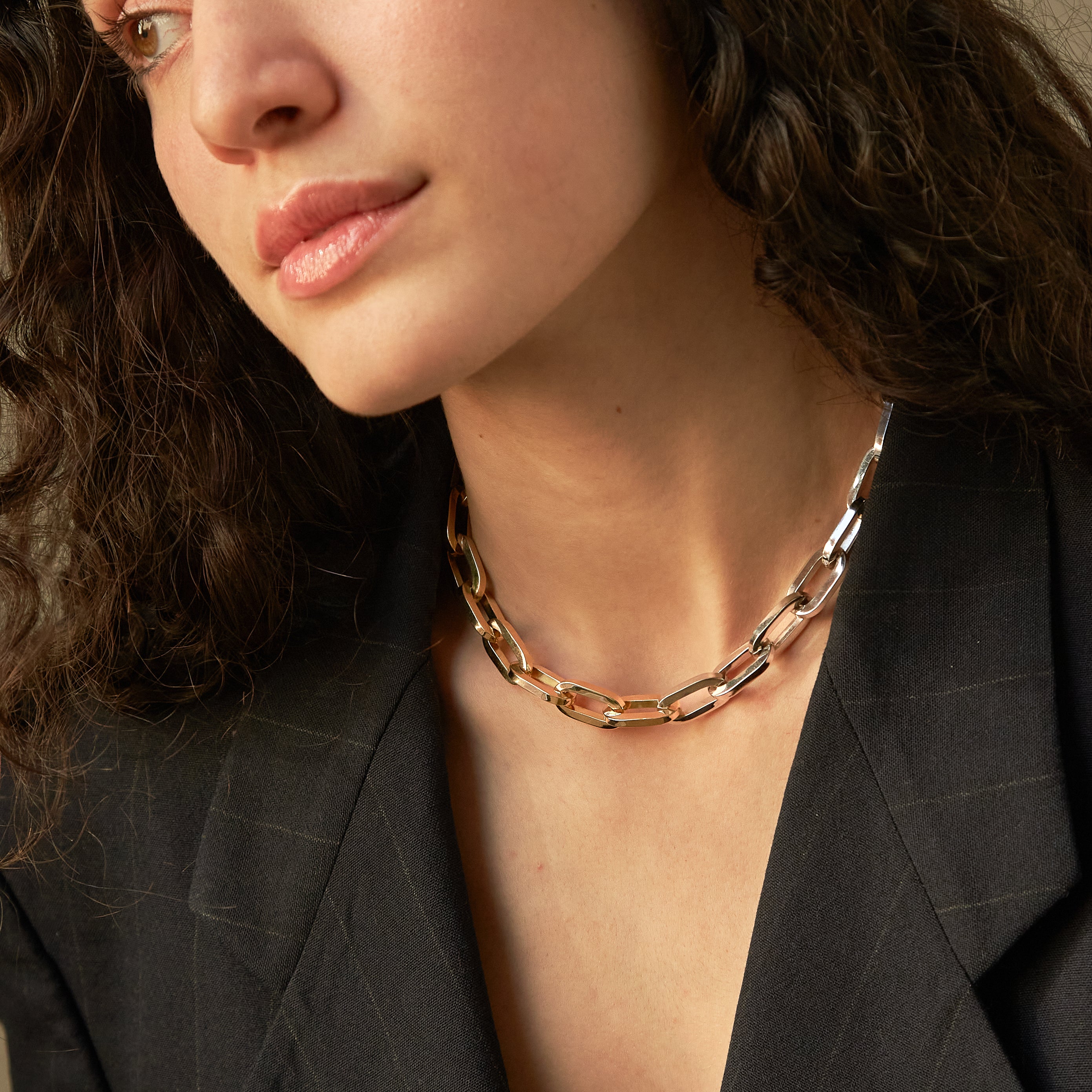 Two tone gold chunky paperclip chain