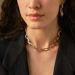 Tri color gold shiny paperclip chain necklace
