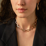 Tri color gold shiny paperclip chain necklace