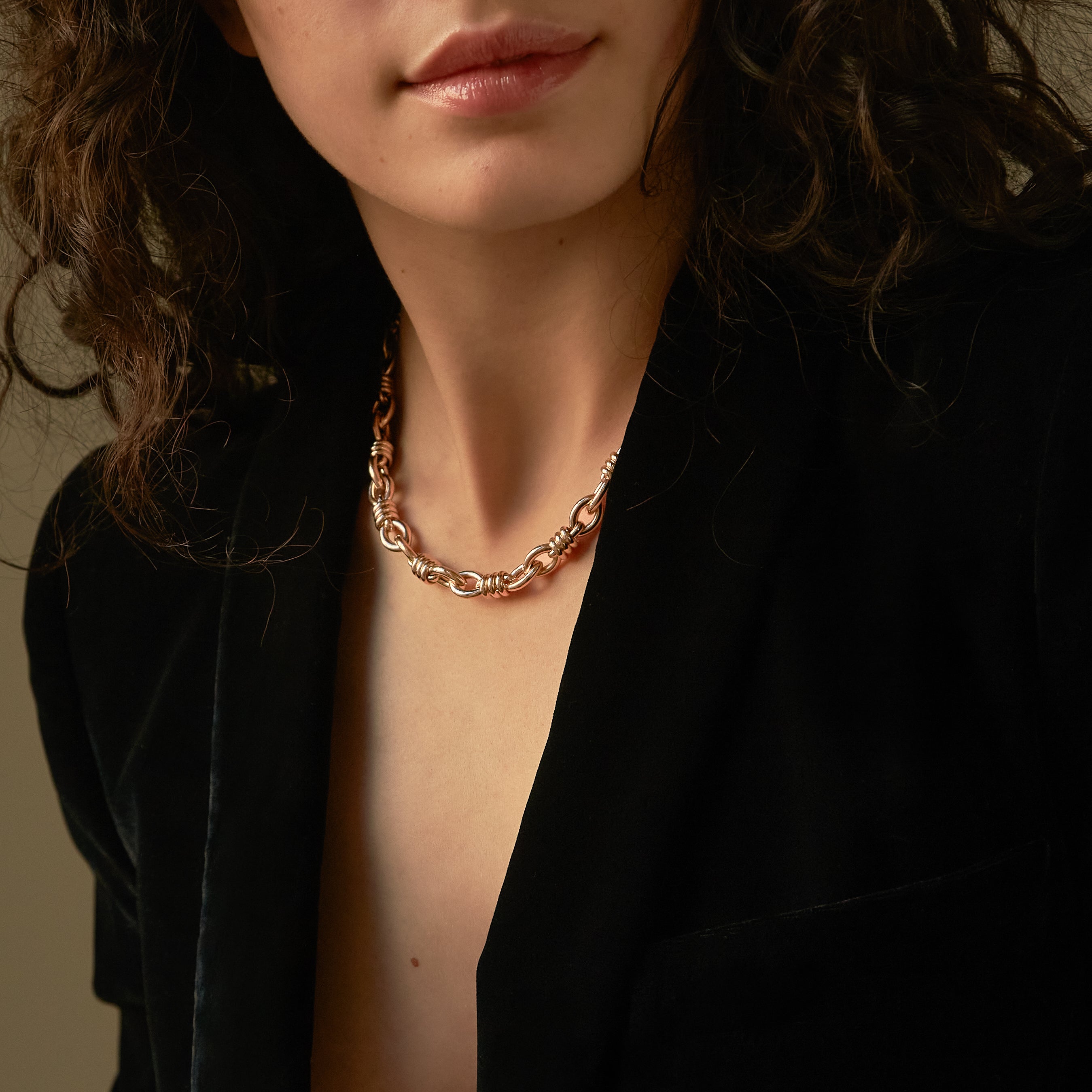 Rose gold knot link chain necklace