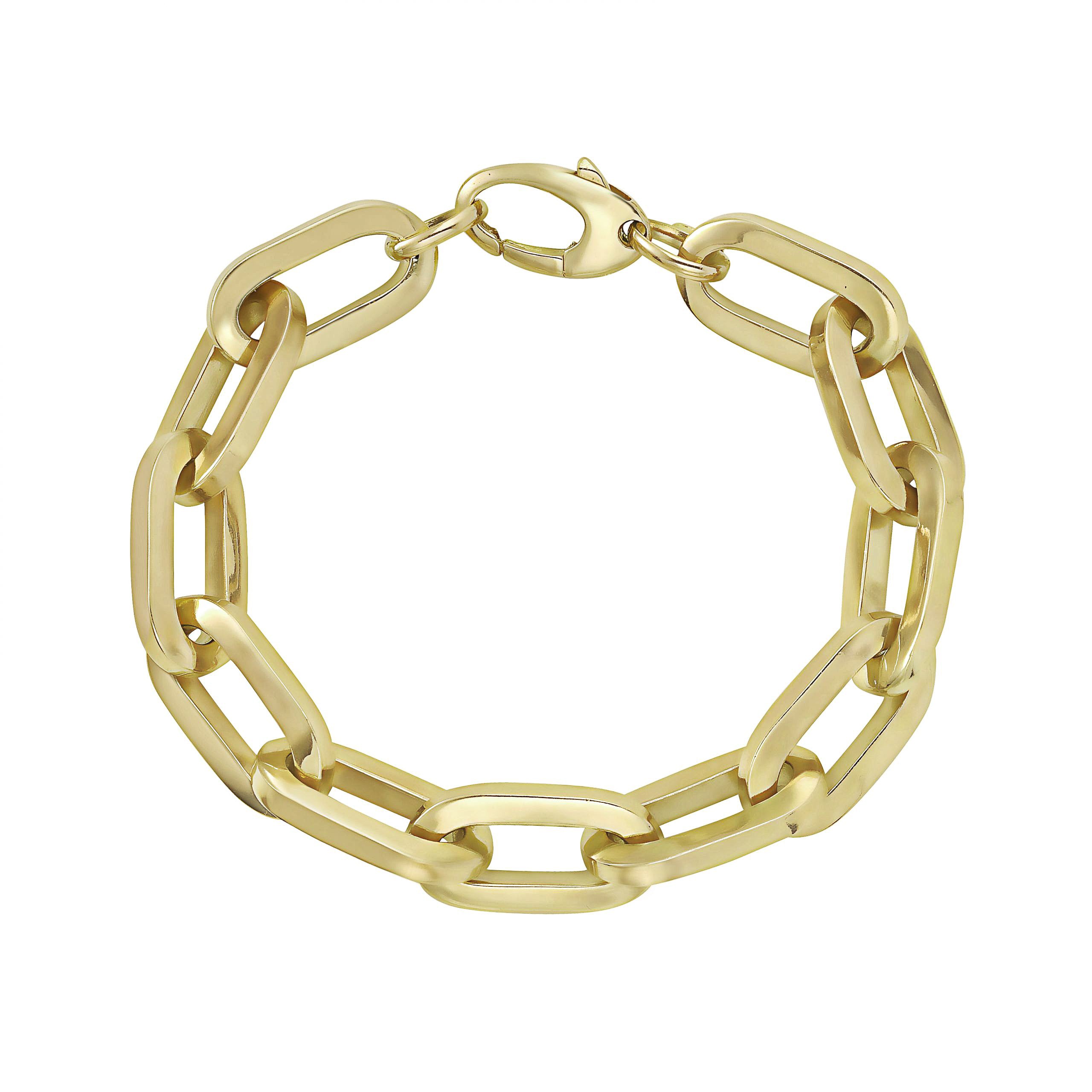A bold statement bracelet crafted in chunky gold links with a high-polish finish and classic lobster clasp closure. Handcrafted in Italy