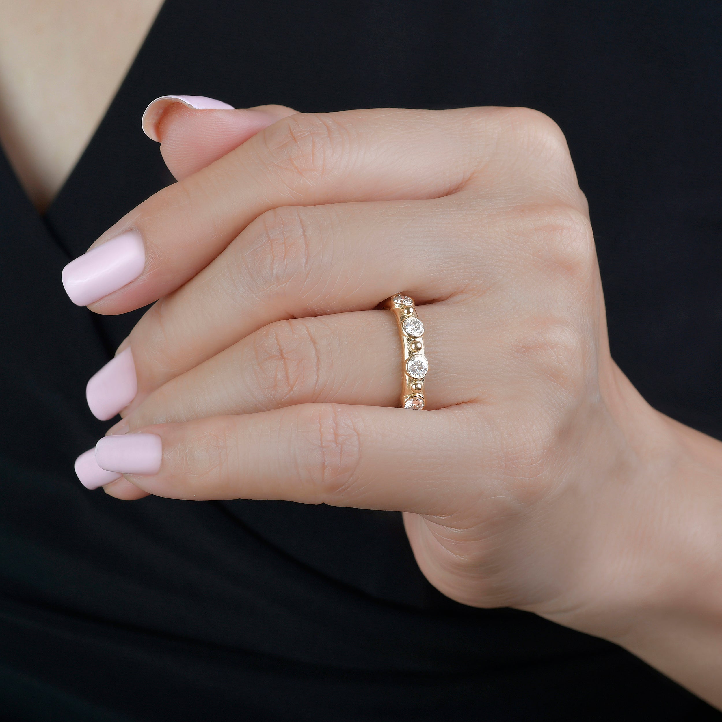 Lionheart Aurelia stackable ring in 14K gold with diamonds — fine handcrafted stacking band