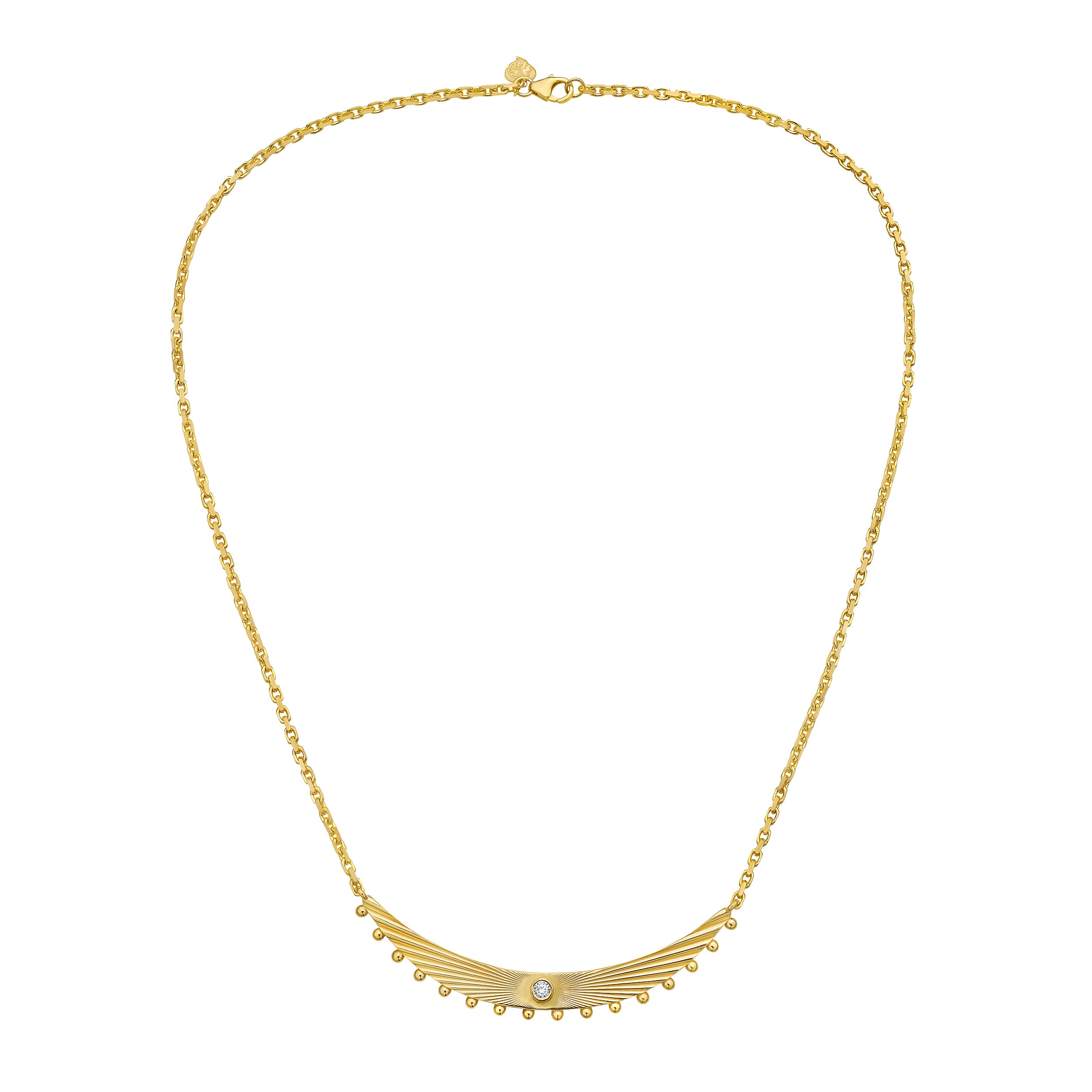 Lionheart Aurelia diamond fluted bar necklace in 14K gold with diamonds — textured modern heirloom pendant
