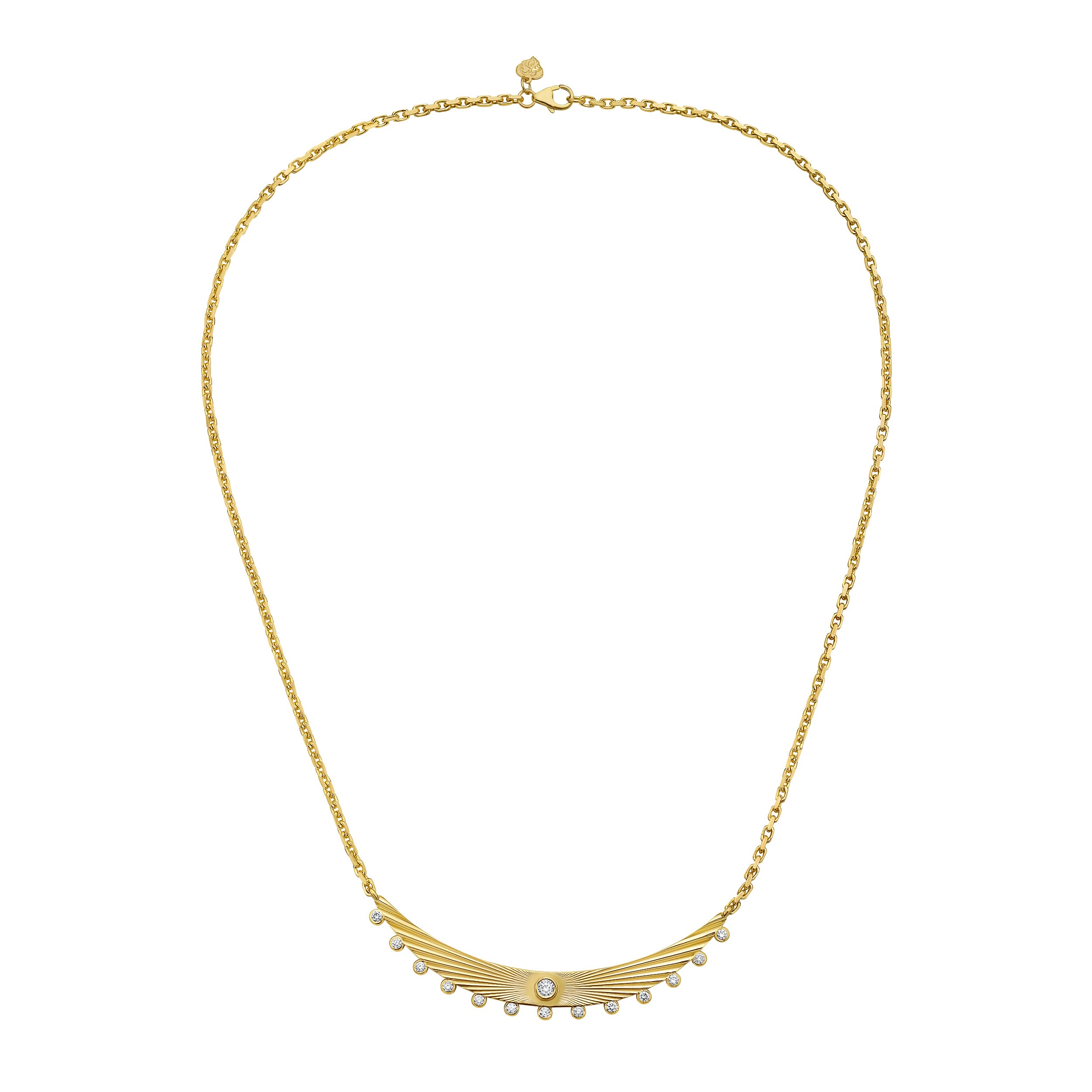 Lionheart Aurelia diamond fluted bar necklace in 14K gold with diamonds — textured modern heirloom pendant