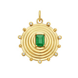 Lionheart Aurelia emerald charm in 14K gold with diamond border— modern heirloom medallion