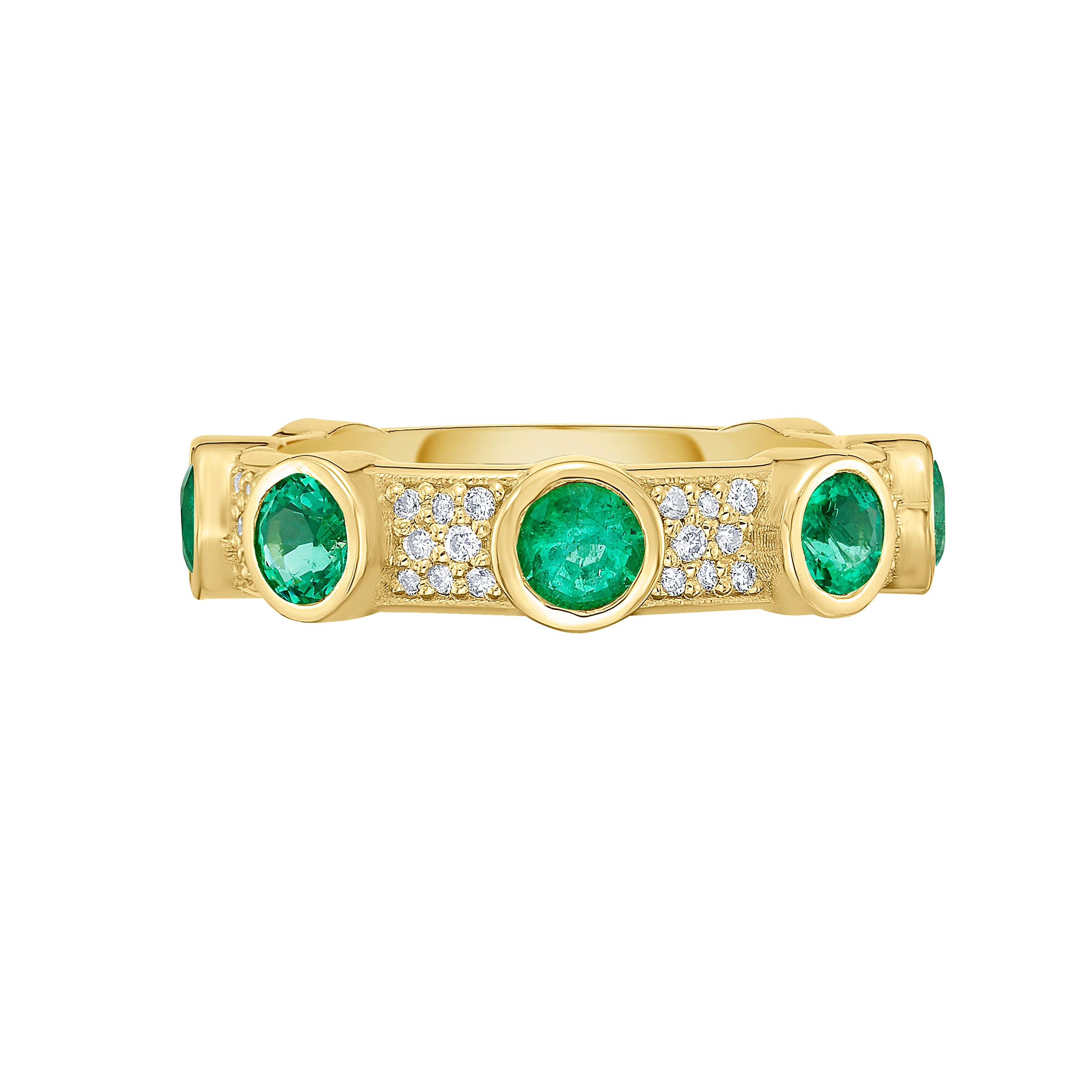 Lionheart Aurelia emerald stackable ring in 14K gold with diamonds — elegant gemstone band for layering