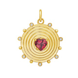 Lionheart Aurelia heart tourmaline charm in 14K gold with diamond bead border — a modern heirloom medallion