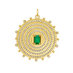 Lionheart Aurelia emerald charm in 14K gold with diamond bead border — a modern heirloom medallion