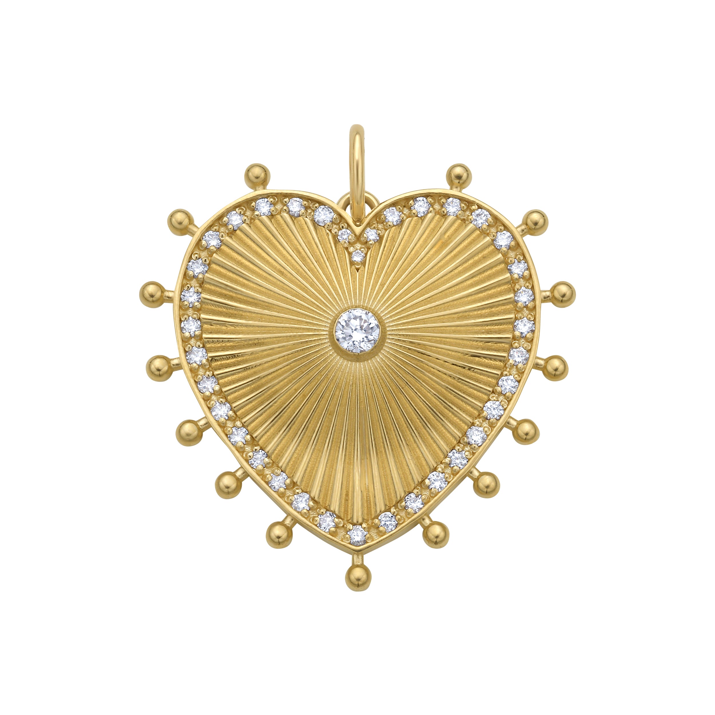 Cassandane Large Heart Medallion by Lionheart – fluted 14K gold heart with pavé diamond border, a timeless heirloom of love and strength