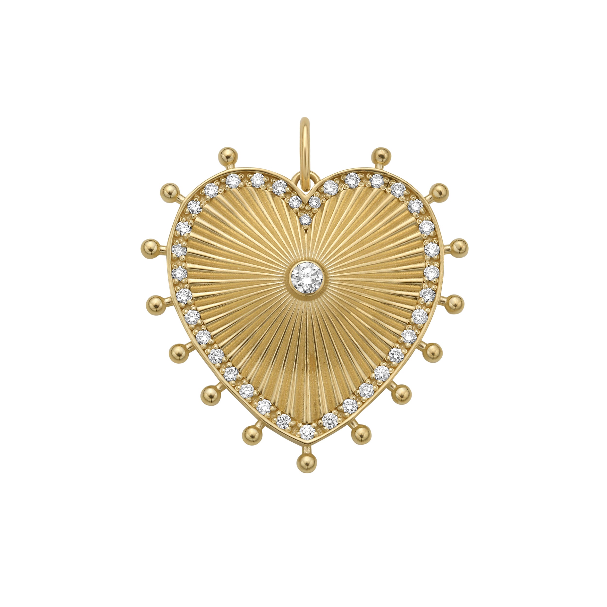 Cassandane medium Heart Medallion by Lionheart – fluted 14K gold heart with pavé diamond border, a timeless heirloom of love and strength
