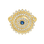Lionheart Soraya evil eye diamond signet ring in 14K gold with full diamonds and sapphire— protective statement ring