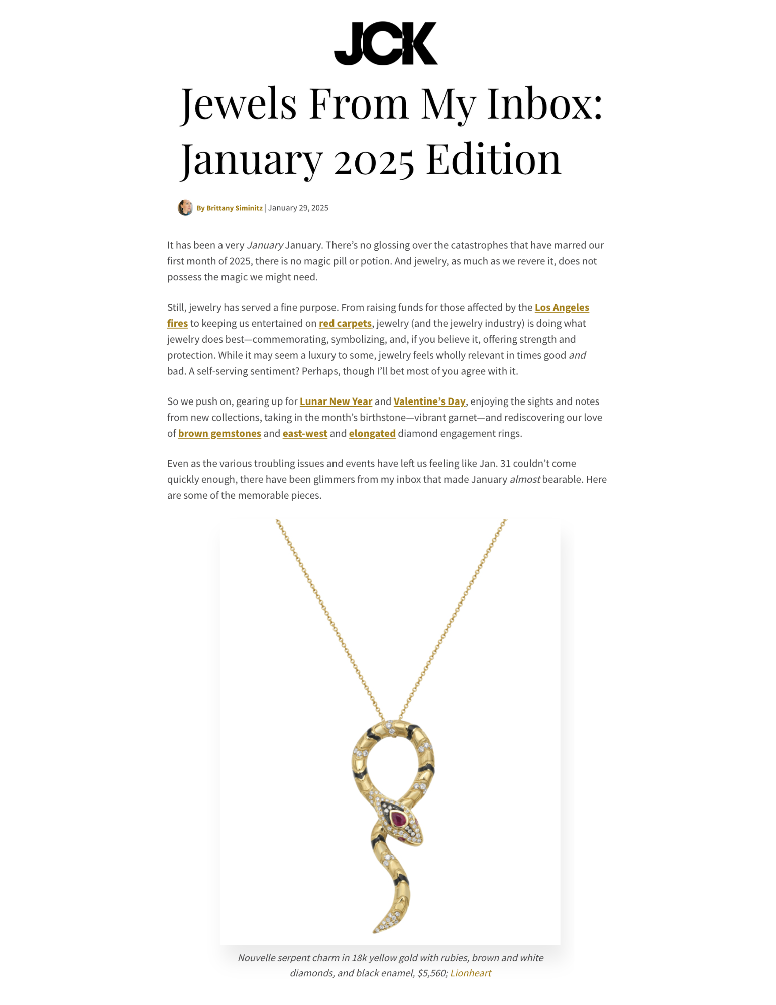 JCK: Jewels From My Inbox: January 2025 Edition