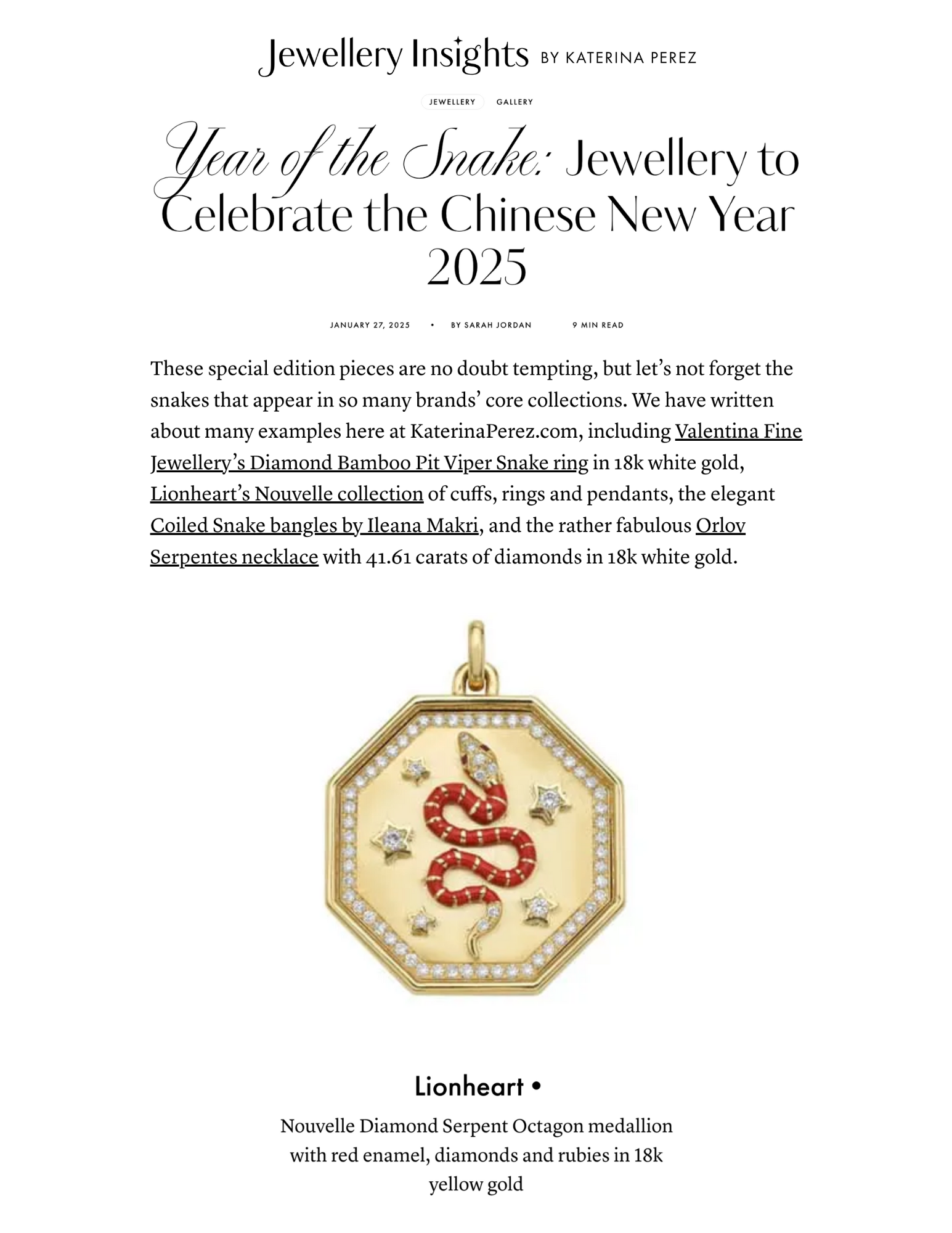 Katerina Perez: Year of the Snake: Jewellery to Celebrate the Chinese New Year 2025