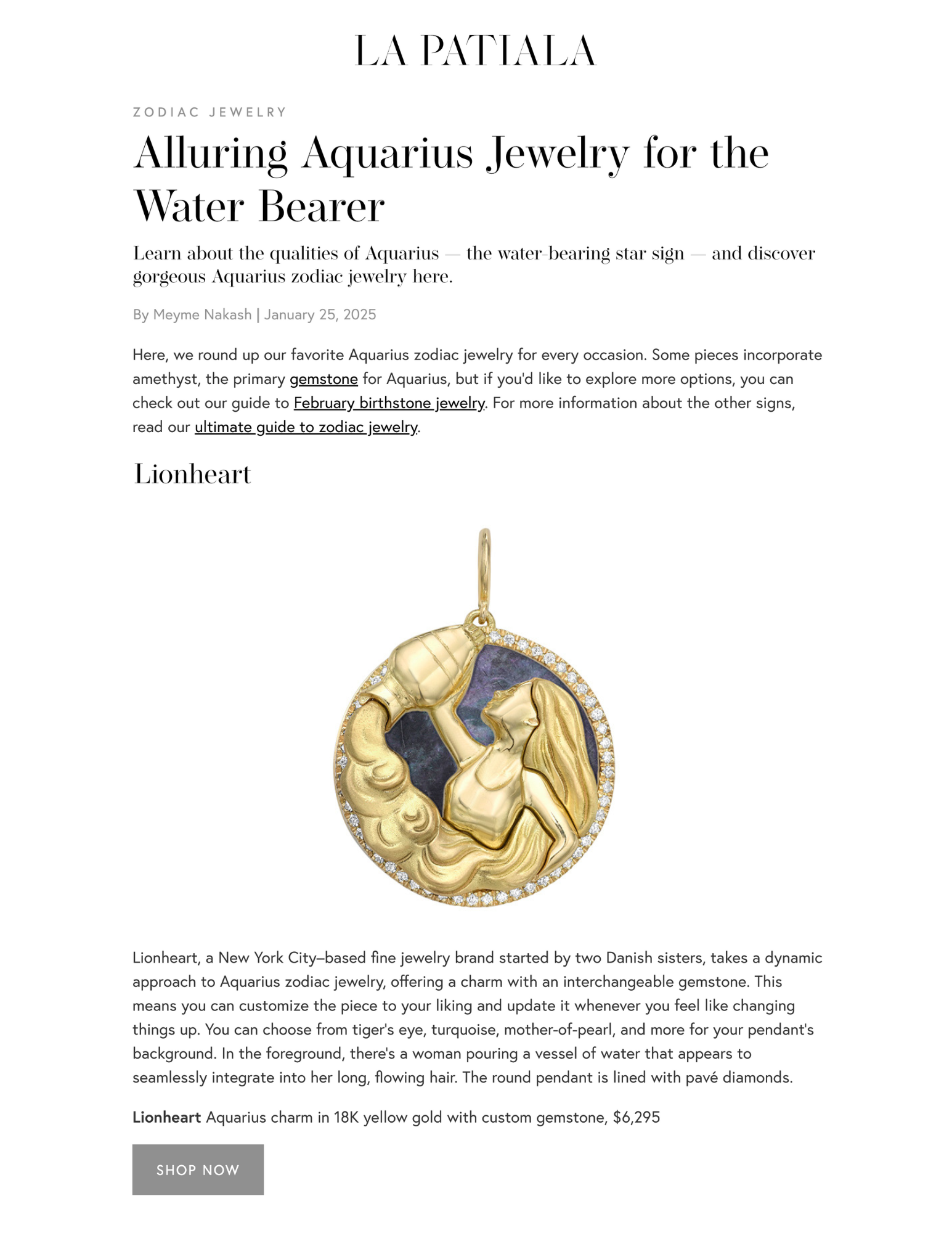 La Patiala: Alluring Aquarius Jewelry for the Water Bearer