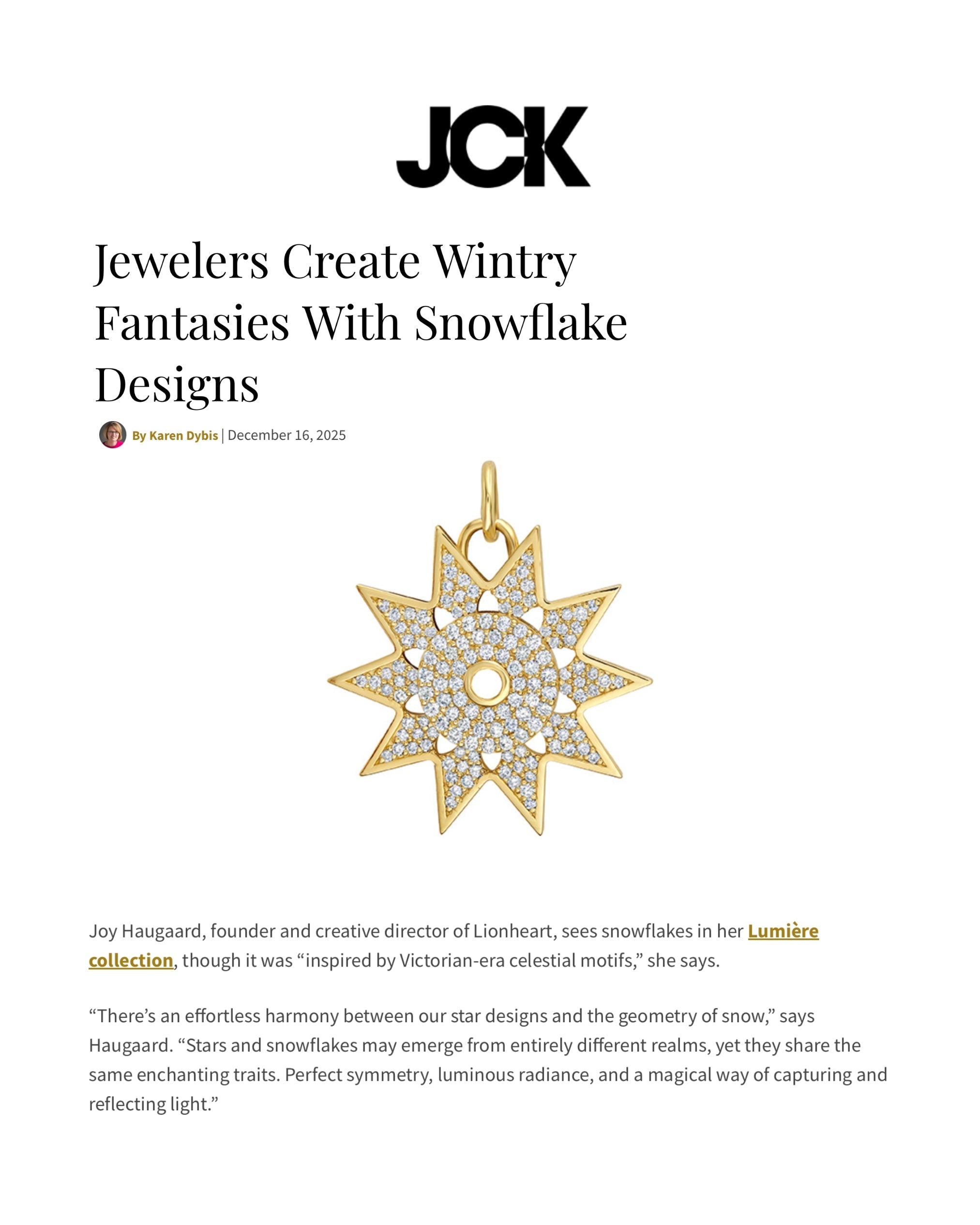 Jewelers Create Wintry Fantasies With Snowflake Designs