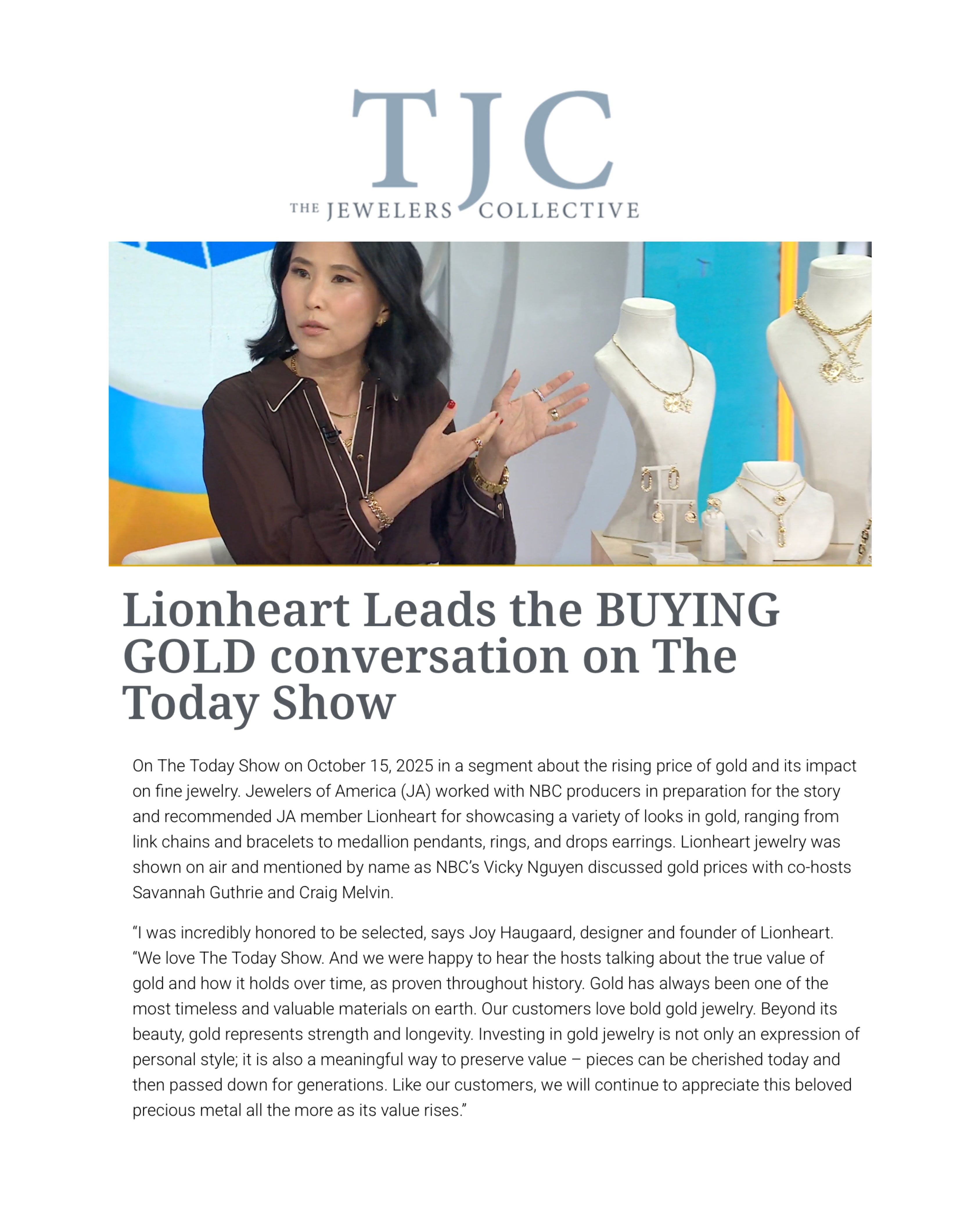 Lionheart Leads the BUYING GOLD conversation on The Today Show