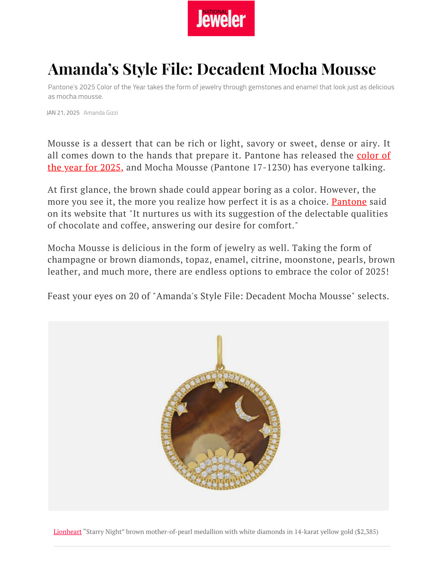 National Jeweler: Amanda’s Style File: Decadent Mocha Mousse