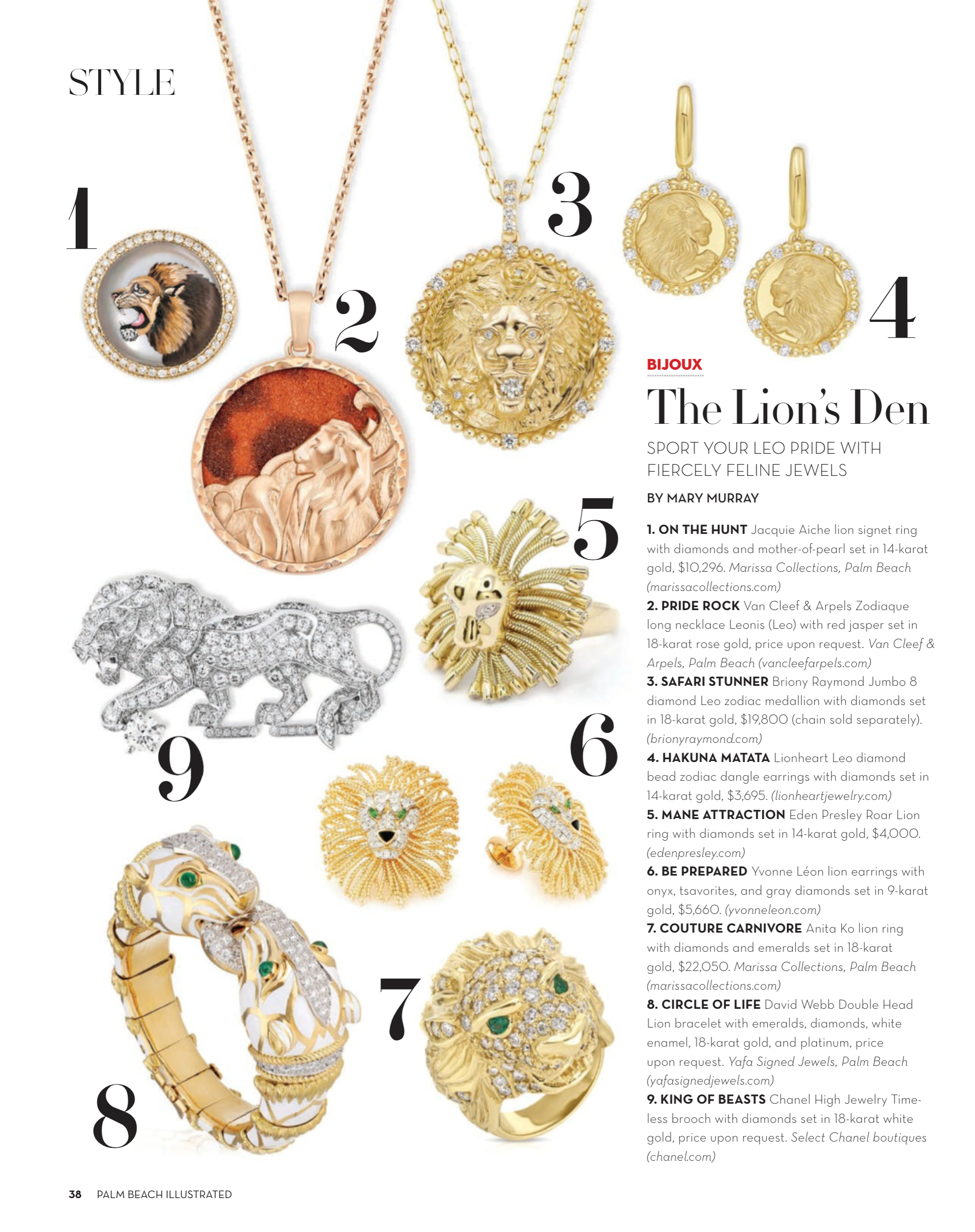 Lionheart Leo Zodiac Earrings in the August 2025 issue of Palm Beach Illustrated