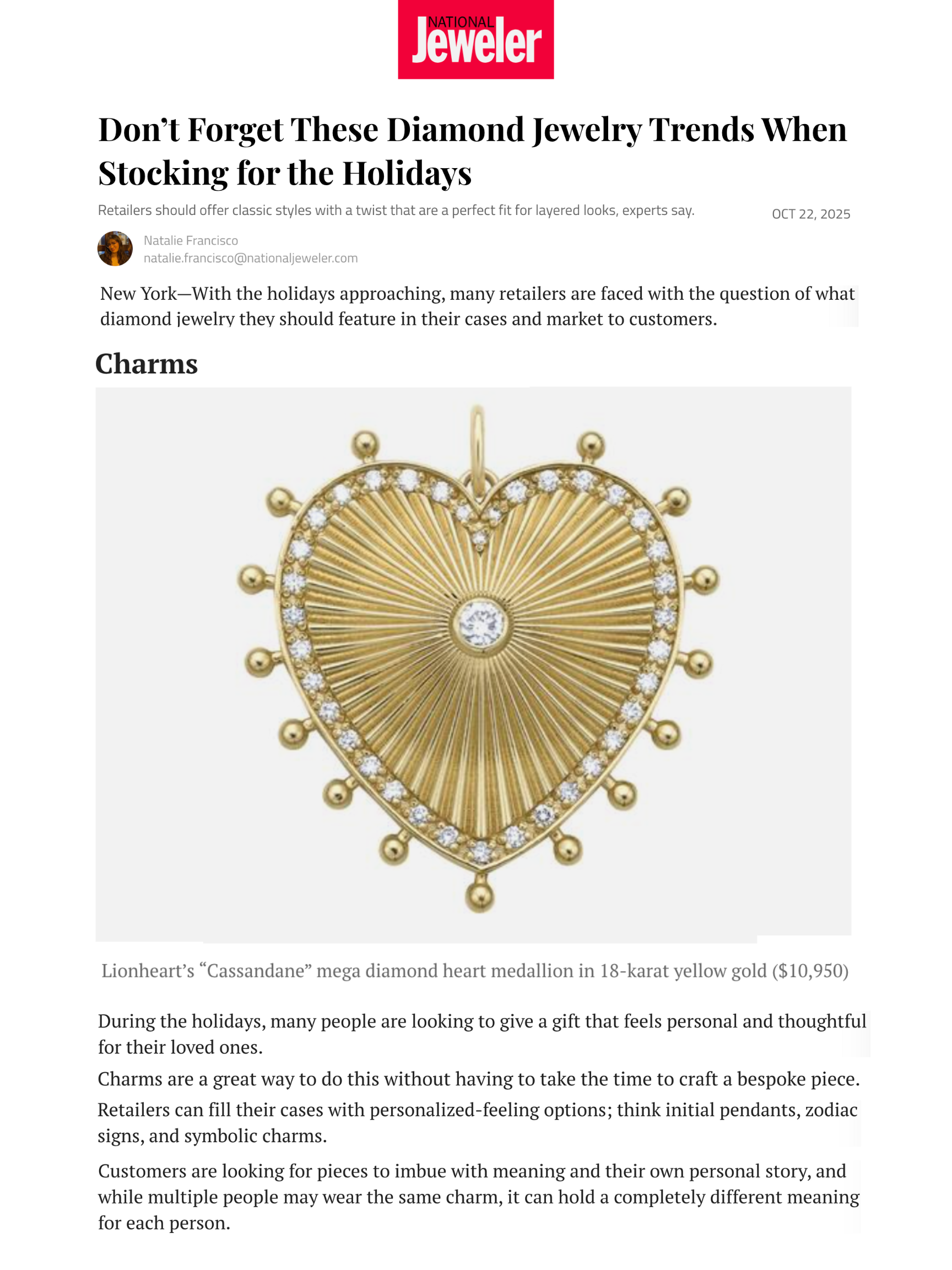 National Jeweler: Don’t Forget These Diamond Jewelry Trends When Stocking for the Holidays