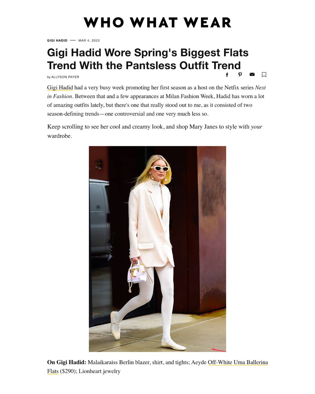 Gigi Hadid Wore Spring's Biggest Flats Trend With the Pants-Less Outfit Trend