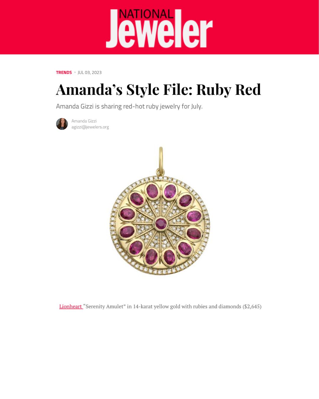 Amanda’s Style File: Ruby Red Amanda Gizzi is sharing red-hot ruby jewelry for July.