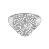 Cassandane Diamond Heart Signet Ring in White Gold