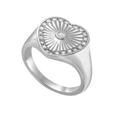 Cassandane Diamond Heart Signet Ring in White Gold