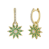 Lumière Emerald and Diamond Star Dangle Huggie Earrings