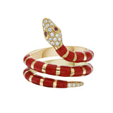 Nouvelle Diamond Red Enamel Serpent Coil Ring