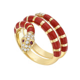 Nouvelle Diamond Red Enamel Serpent Coil Ring