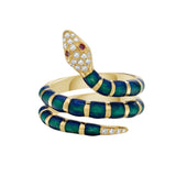 Nouvelle Diamond Metallic Enamel Serpent Coil Ring