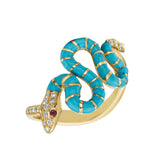 Nouvelle Diamond Turquoise Enamel Serpent Ring