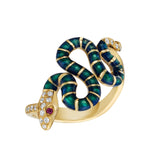 Nouvelle Diamond Metallic Enamel Serpent Ring