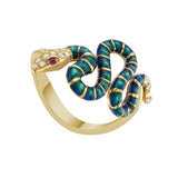 Nouvelle Diamond Metallic Enamel Serpent Ring