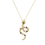 Nouvelle Ruby Satin And Black Enamel Serpent Charm Necklace