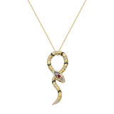 Nouvelle Ruby And Black Enamel Serpent Charm Necklace