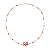 Nouvelle Diamond And Ruby Serpent Red Enamel Charm Necklace