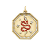 Nouvelle Diamond Red Enamel Serpent Octagon Medallion