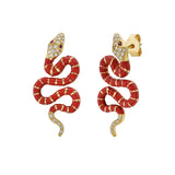 Nouvelle Diamond Red Enamel Serpent Earrings